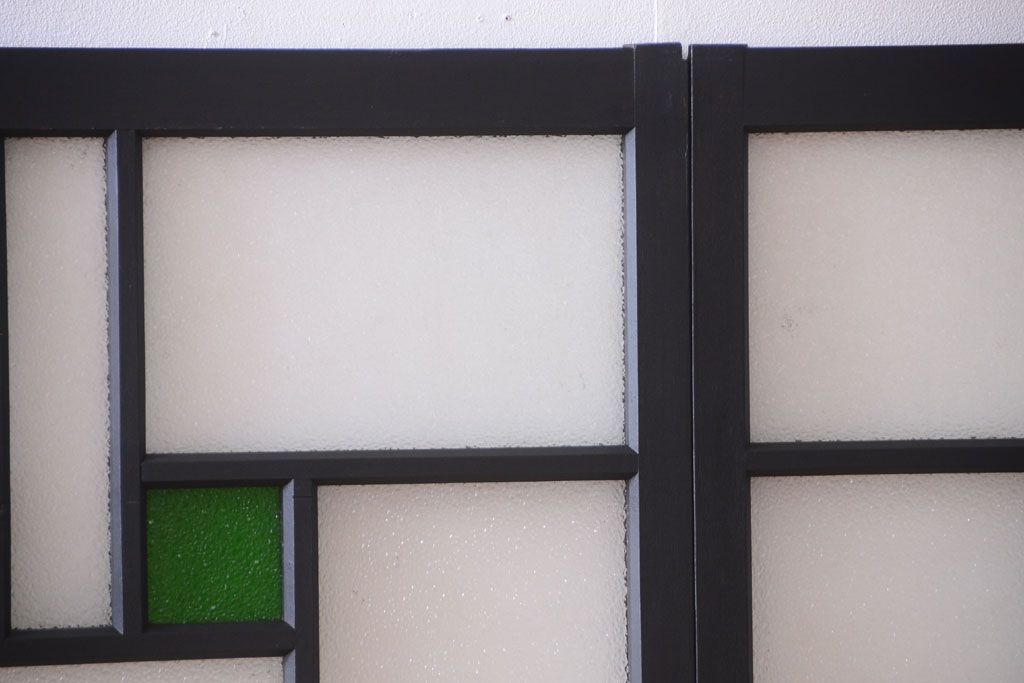 大正ロマン　当時物色ガラス入り!モダンなペイント引き戸4枚セット(窓)(2)