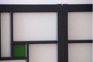 大正ロマン　当時物色ガラス入り!モダンなペイント引き戸4枚セット(窓)(2)