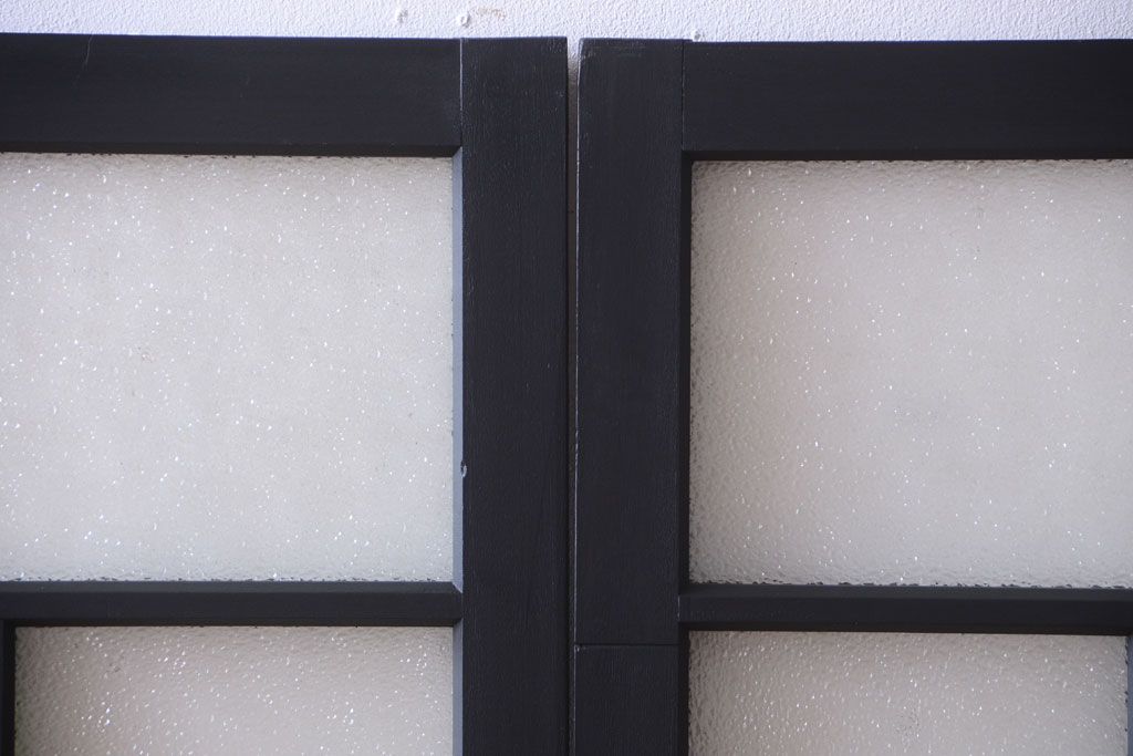 大正ロマン　当時物色ガラス入り!モダンなペイント引き戸4枚セット(窓)(2)