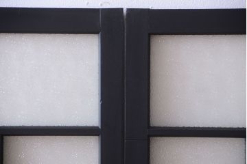 大正ロマン　当時物色ガラス入り!モダンなペイント引き戸4枚セット(窓)(2)