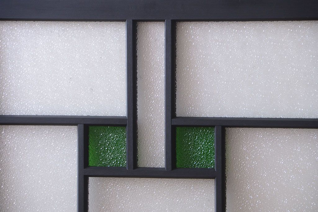 大正ロマン　当時物色ガラス入り!モダンなペイント引き戸4枚セット(窓)(2)