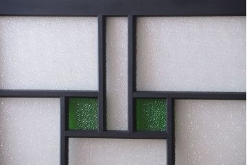 大正ロマン　当時物色ガラス入り!モダンなペイント引き戸4枚セット(窓)(2)