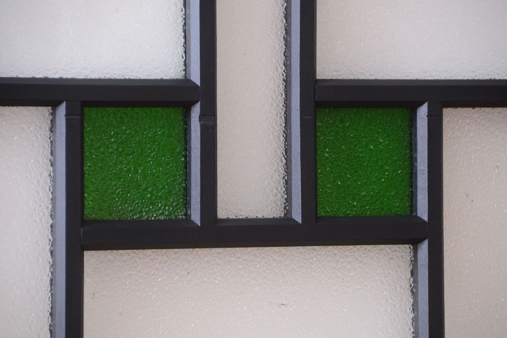 大正ロマン　当時物色ガラス入り!モダンなペイント引き戸4枚セット(窓)(2)