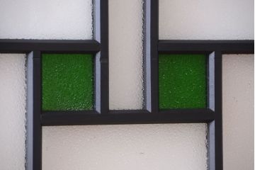 大正ロマン　当時物色ガラス入り!モダンなペイント引き戸4枚セット(窓)(2)