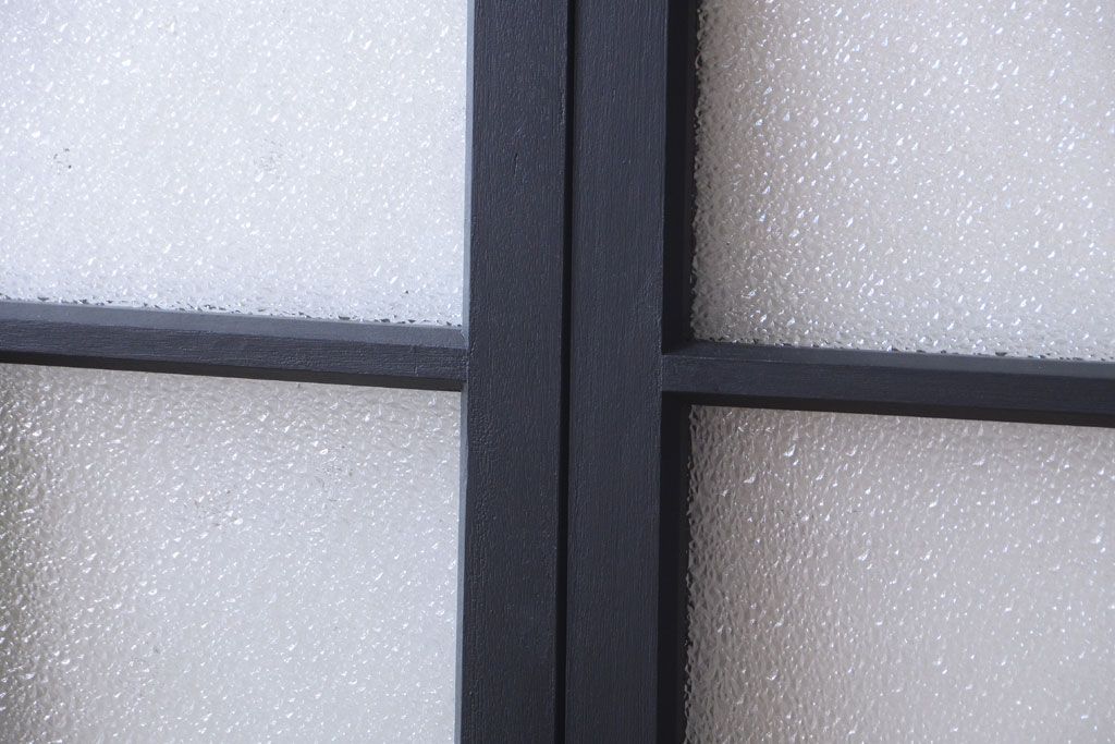 大正ロマン　当時物色ガラス入り!モダンなペイント引き戸4枚セット(窓)(2)