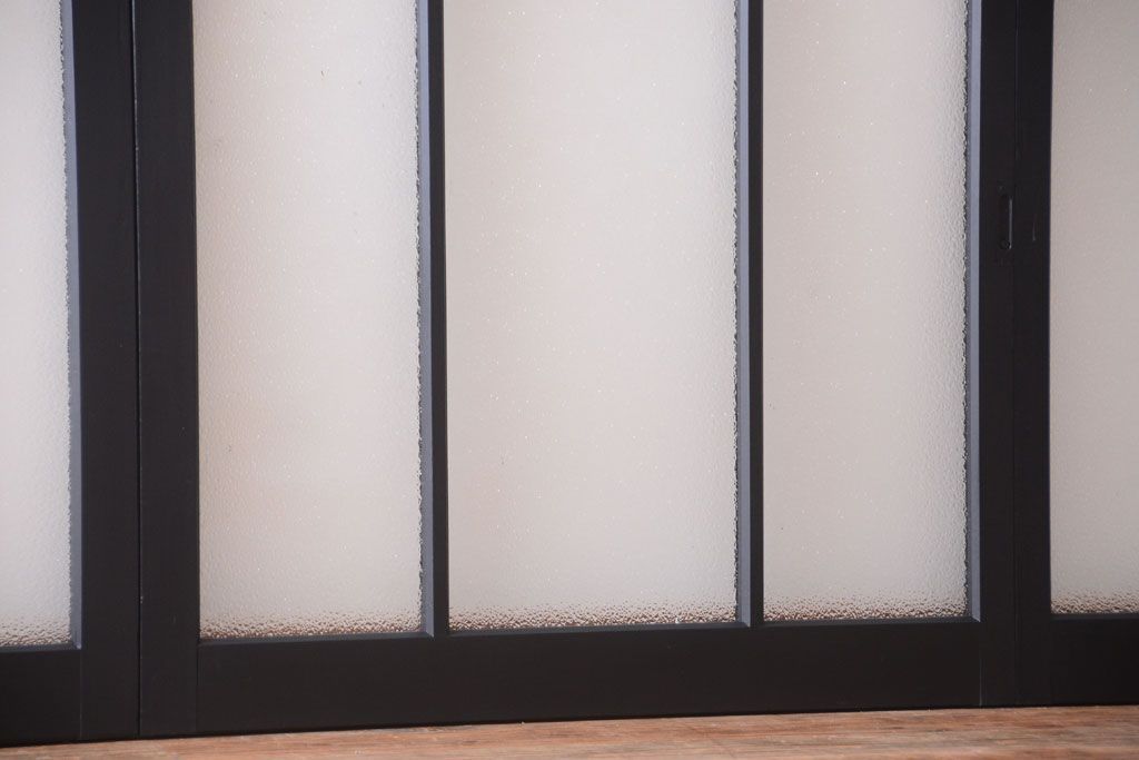 大正ロマン　当時物色ガラス入り!モダンなペイント引き戸4枚セット(窓)(2)