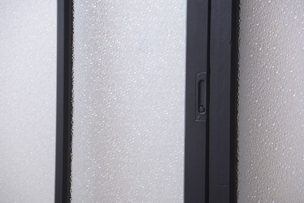 大正ロマン　当時物色ガラス入り!モダンなペイント引き戸4枚セット(窓)(2)