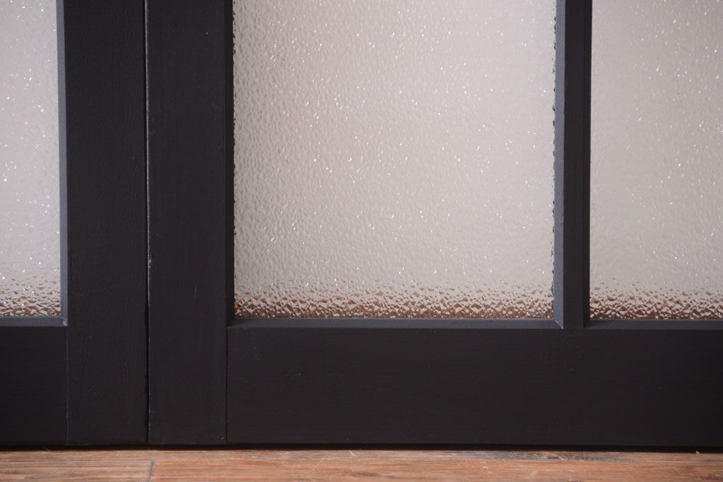 大正ロマン　当時物色ガラス入り!モダンなペイント引き戸4枚セット(窓)(2)