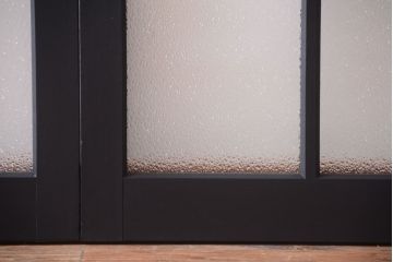 大正ロマン　当時物色ガラス入り!モダンなペイント引き戸4枚セット(窓)(2)