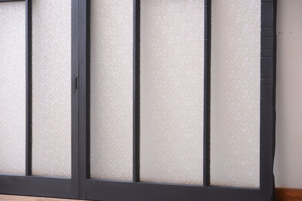 大正ロマン　当時物色ガラス入り!モダンなペイント引き戸4枚セット(窓)(2)