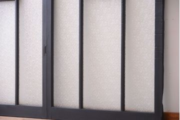 大正ロマン　当時物色ガラス入り!モダンなペイント引き戸4枚セット(窓)(2)