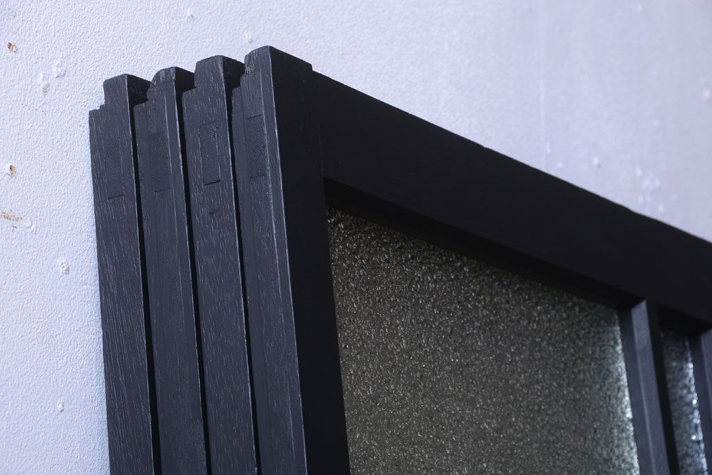 大正ロマン　当時物色ガラス入り!モダンなペイント引き戸4枚セット(窓)(2)