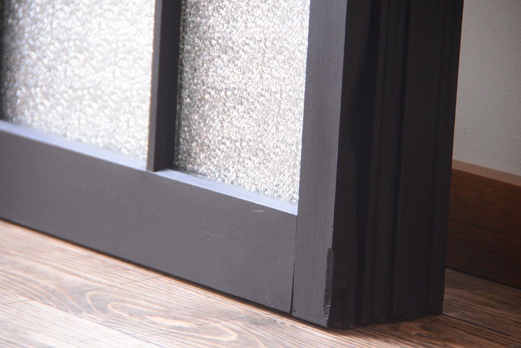 大正ロマン　当時物色ガラス入り!モダンなペイント引き戸4枚セット(窓)(2)