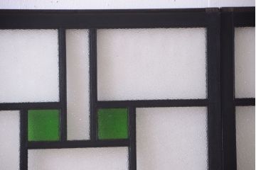 大正ロマン　当時物色ガラス入り!モダンなペイント引き戸4枚セット(窓)(2)