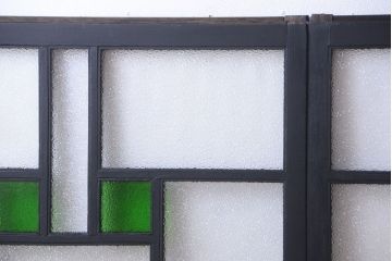 大正ロマン　当時物色ガラス入り!モダンなペイント引き戸4枚セット(窓)(2)