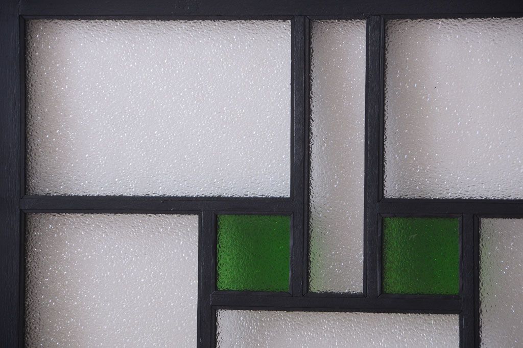 大正ロマン　当時物色ガラス入り!モダンなペイント引き戸4枚セット(窓)(2)