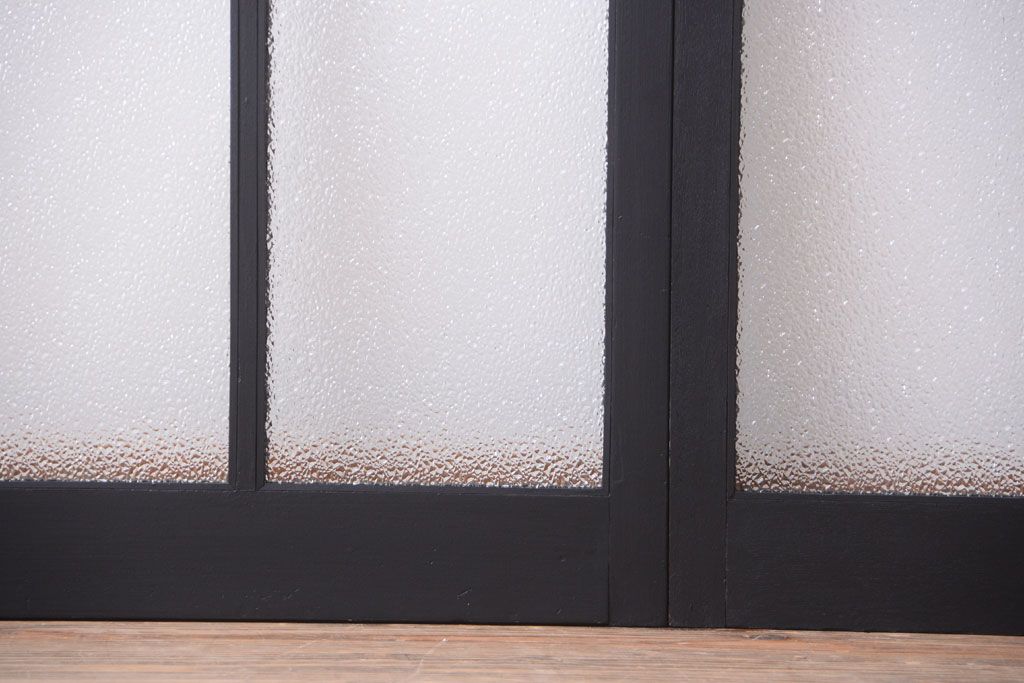 大正ロマン　当時物色ガラス入り!モダンなペイント引き戸4枚セット(窓)(2)