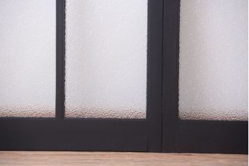 大正ロマン　当時物色ガラス入り!モダンなペイント引き戸4枚セット(窓)(2)