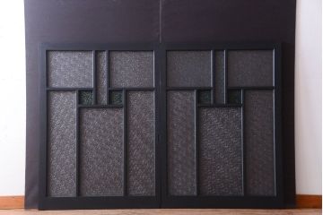 大正ロマン　当時物色ガラス入り!モダンなペイント引き戸2枚セット(窓)(3)