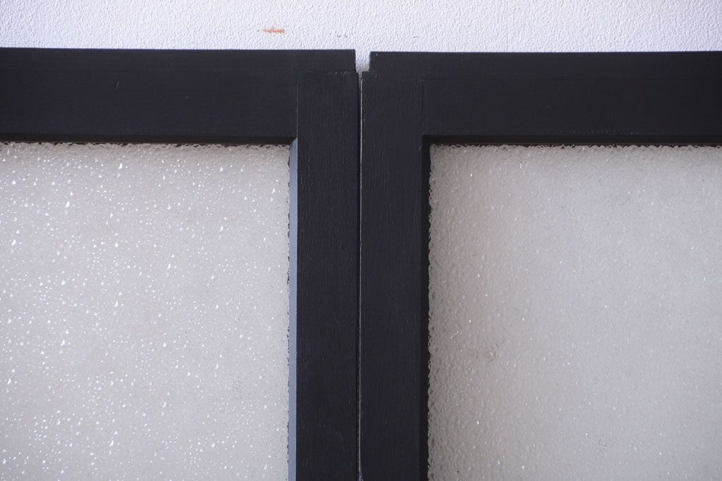 大正ロマン　当時物色ガラス入り!モダンなペイント引き戸2枚セット(窓)(3)