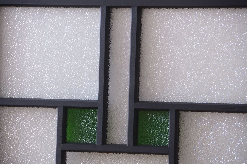 大正ロマン　当時物色ガラス入り!モダンなペイント引き戸2枚セット(窓)(3)