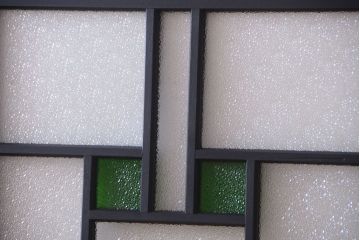 大正ロマン　当時物色ガラス入り!モダンなペイント引き戸2枚セット(窓)(3)