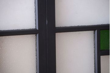 大正ロマン　当時物色ガラス入り!モダンなペイント引き戸2枚セット(窓)(3)