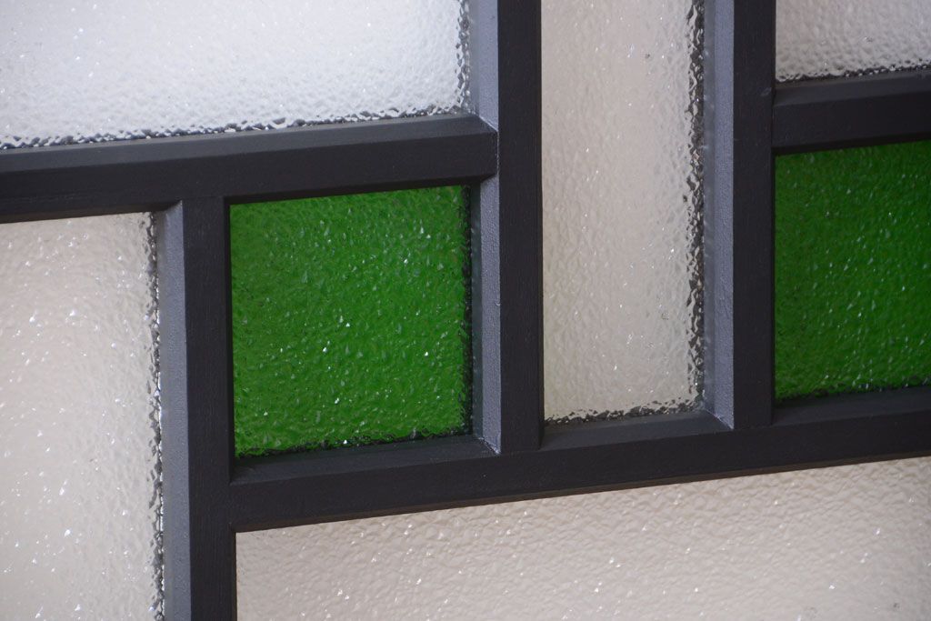 大正ロマン　当時物色ガラス入り!モダンなペイント引き戸2枚セット(窓)(3)