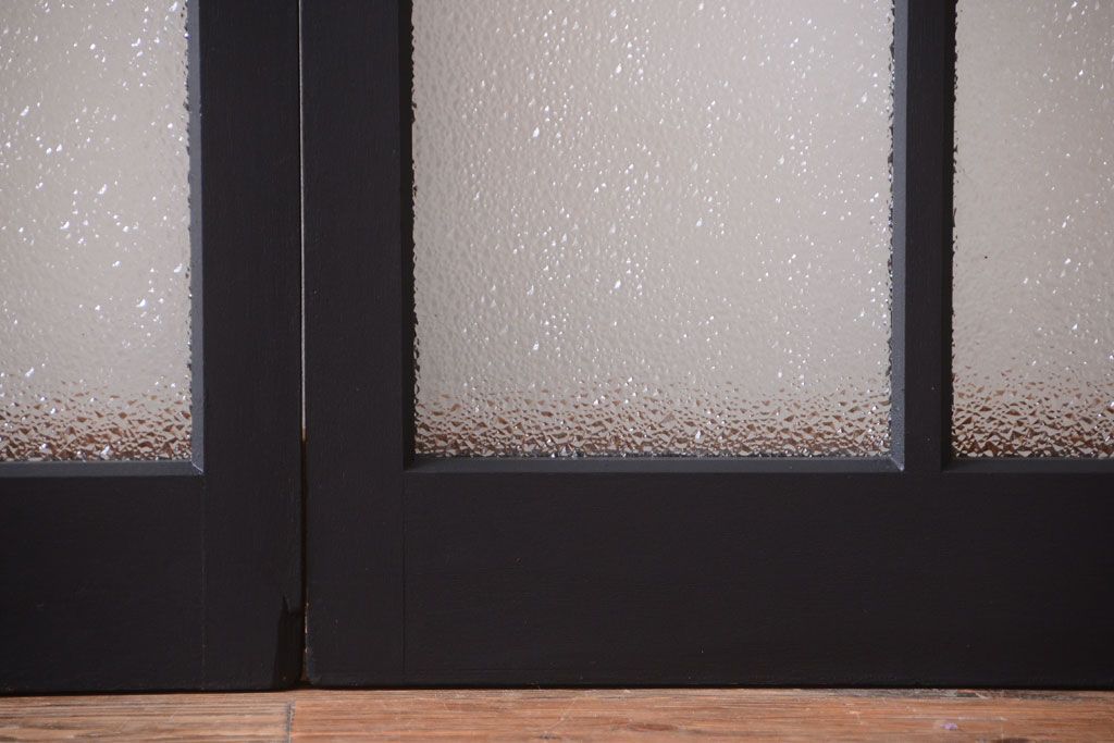 大正ロマン　当時物色ガラス入り!モダンなペイント引き戸2枚セット(窓)(3)