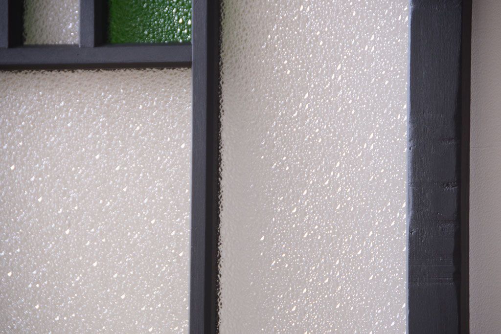 大正ロマン　当時物色ガラス入り!モダンなペイント引き戸2枚セット(窓)(3)