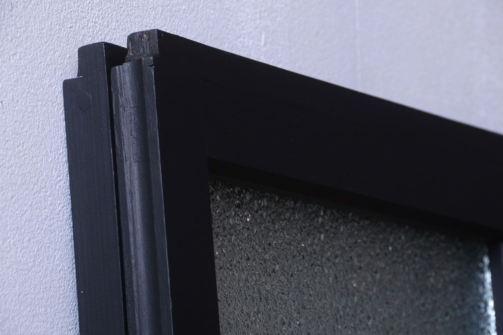 大正ロマン　当時物色ガラス入り!モダンなペイント引き戸2枚セット(窓)(3)