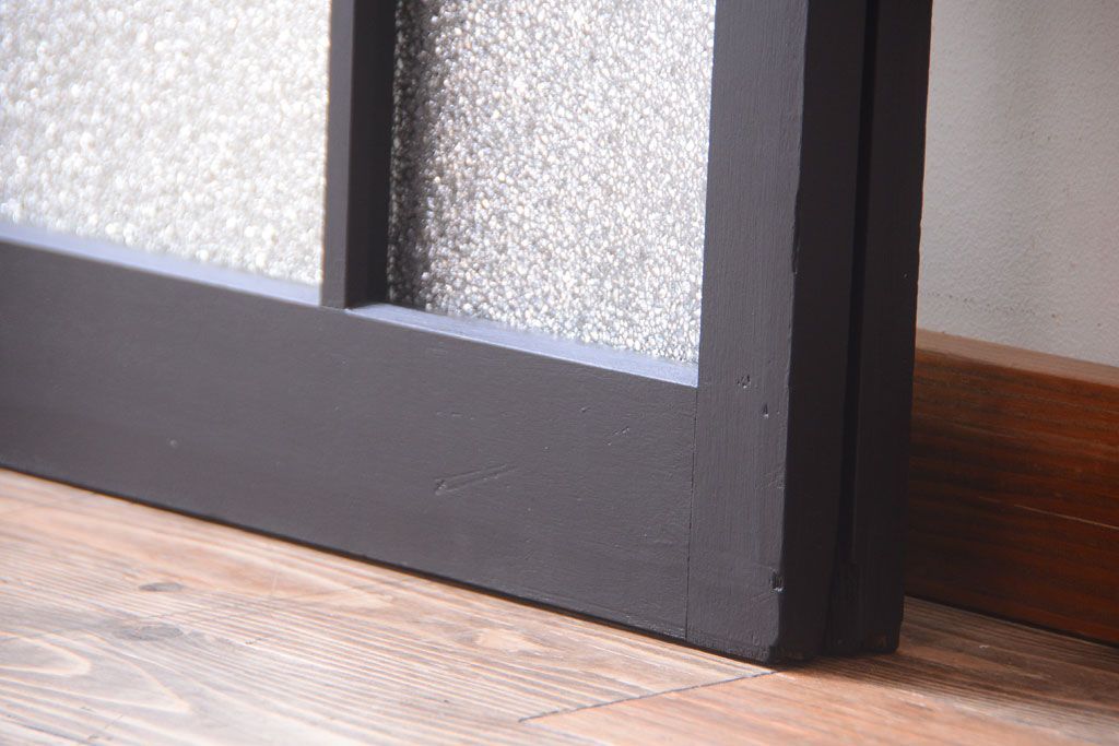 大正ロマン　当時物色ガラス入り!モダンなペイント引き戸2枚セット(窓)(3)