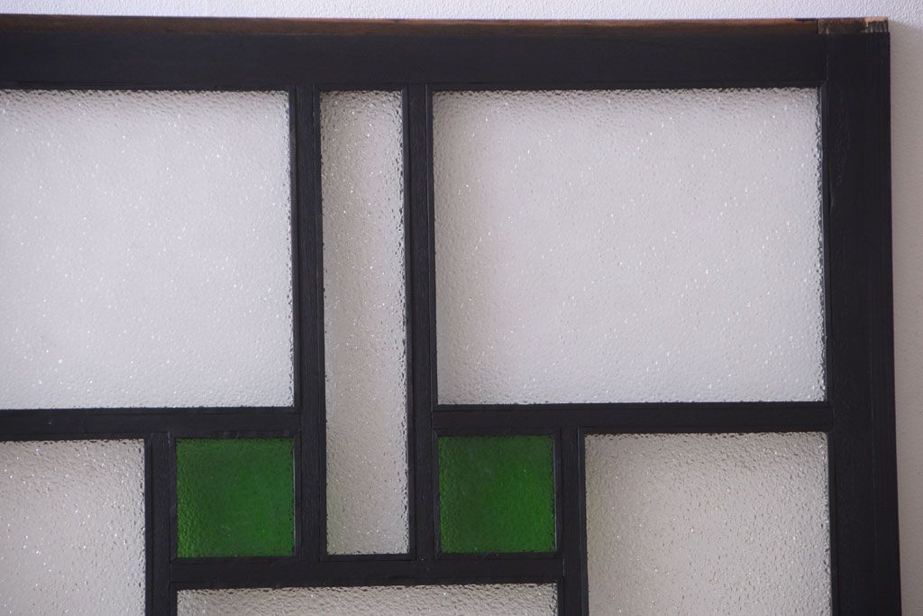 大正ロマン　当時物色ガラス入り!モダンなペイント引き戸2枚セット(窓)(3)