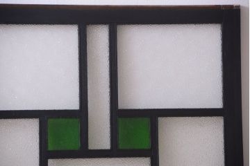 大正ロマン　当時物色ガラス入り!モダンなペイント引き戸2枚セット(窓)(3)