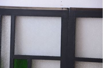 大正ロマン　当時物色ガラス入り!モダンなペイント引き戸2枚セット(窓)(3)