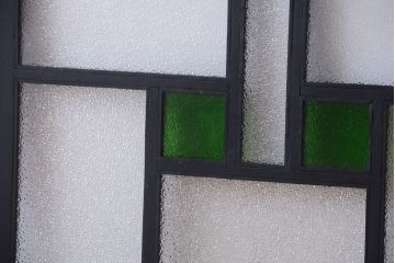 大正ロマン　当時物色ガラス入り!モダンなペイント引き戸2枚セット(窓)(3)