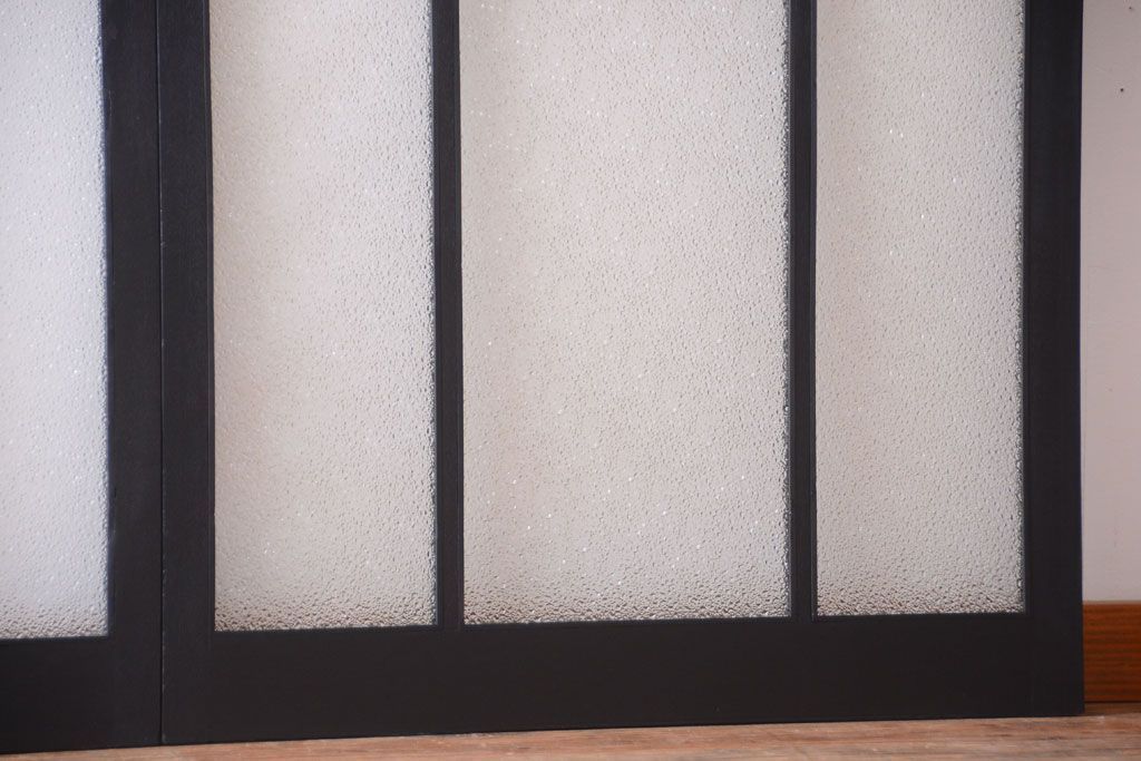 大正ロマン　当時物色ガラス入り!モダンなペイント引き戸2枚セット(窓)(3)