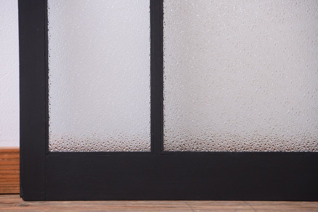 大正ロマン　当時物色ガラス入り!モダンなペイント引き戸2枚セット(窓)(3)