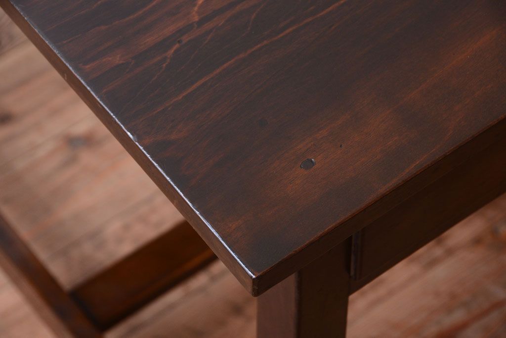 アンティーク家具　和製アンティーク　古いカバ材のシンプルな片袖机(デスク)