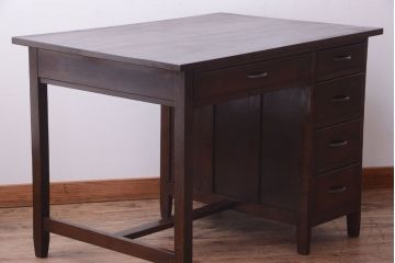 アンティーク家具　和製アンティーク　古いカバ材のシンプルな片袖机(デスク)