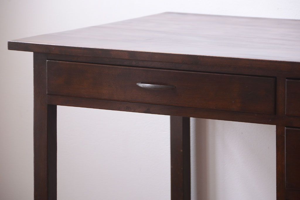 アンティーク家具　和製アンティーク　古いカバ材のシンプルな片袖机(デスク)