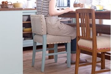 アンティーク家具　アンティークペイント　アンティークリネン座面のチェア(椅子)(2)