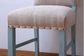 アンティーク家具　アンティークペイント　アンティークリネン座面のチェア(椅子)(2)