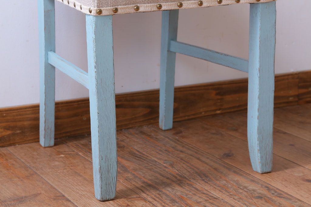 アンティーク家具　アンティークペイント　アンティークリネン座面のチェア(椅子)(2)