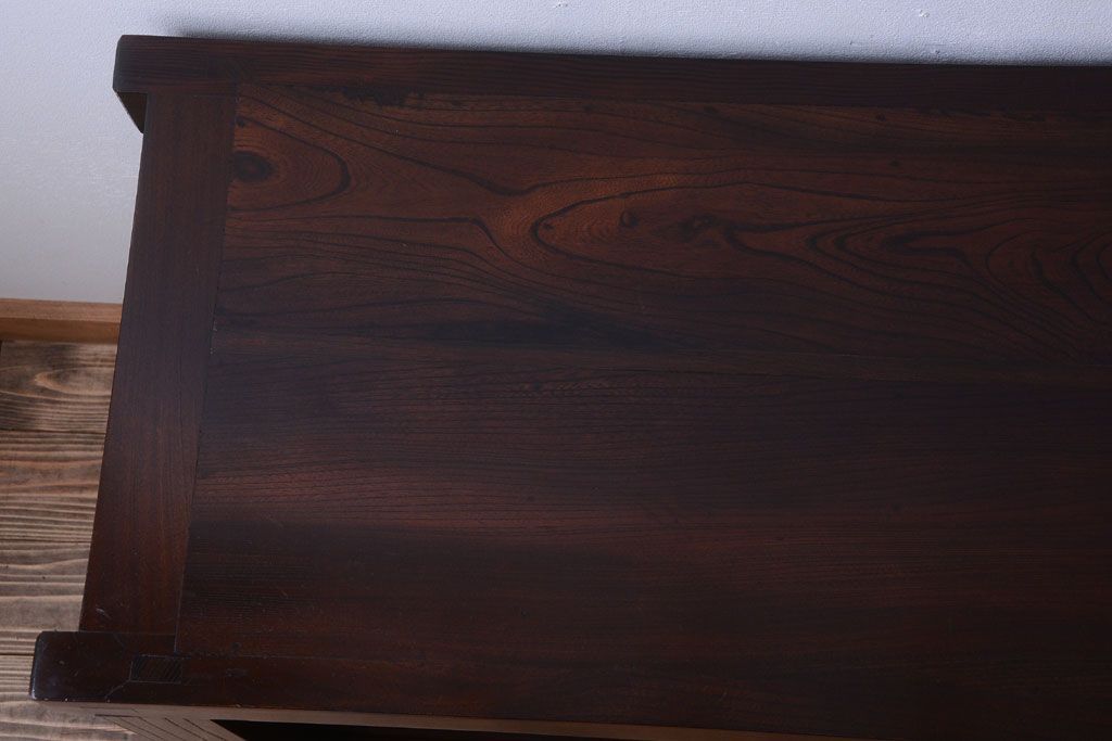 中古　民芸家具　総欅材!重厚な車箪笥(帳場箪笥)