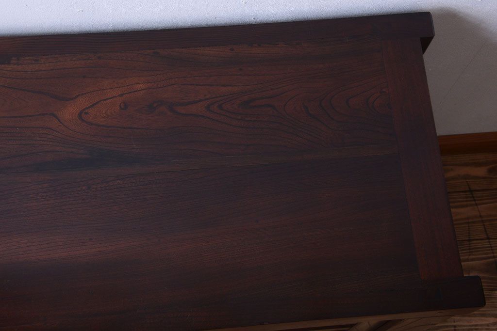 中古　民芸家具　総欅材!重厚な車箪笥(帳場箪笥)