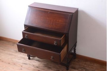 アンティーク家具　イギリスアンティーク　オーク材!ツイストレッグライティングビューロー(デスク)