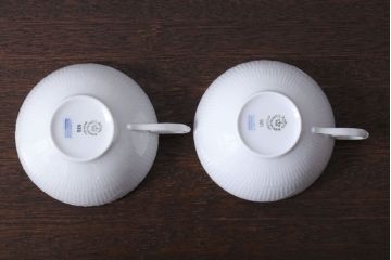 アンティーク雑貨　中古　ROYAL COPENHAGEN(ロイヤルコペンハーゲン)　WHITE FLUTED HALF LACE(ホワイトフルーテッド・ハーフレース) カップ&ソーサー2客セット(洋食器)
