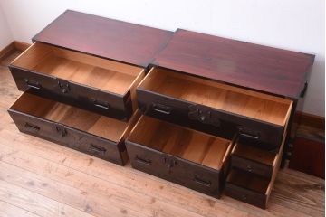 アンティーク家具　古民具・骨董　明治〜大正期　前面黒漆!アンティーク庄内箪笥