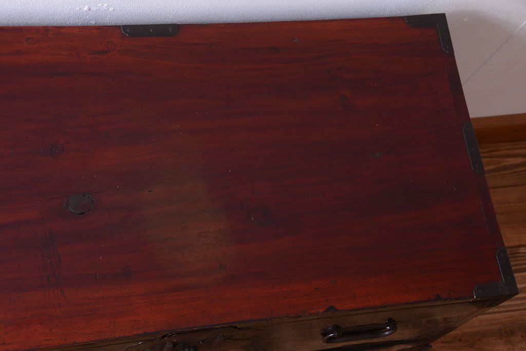 アンティーク家具　古民具・骨董　明治〜大正期　前面黒漆!アンティーク庄内箪笥